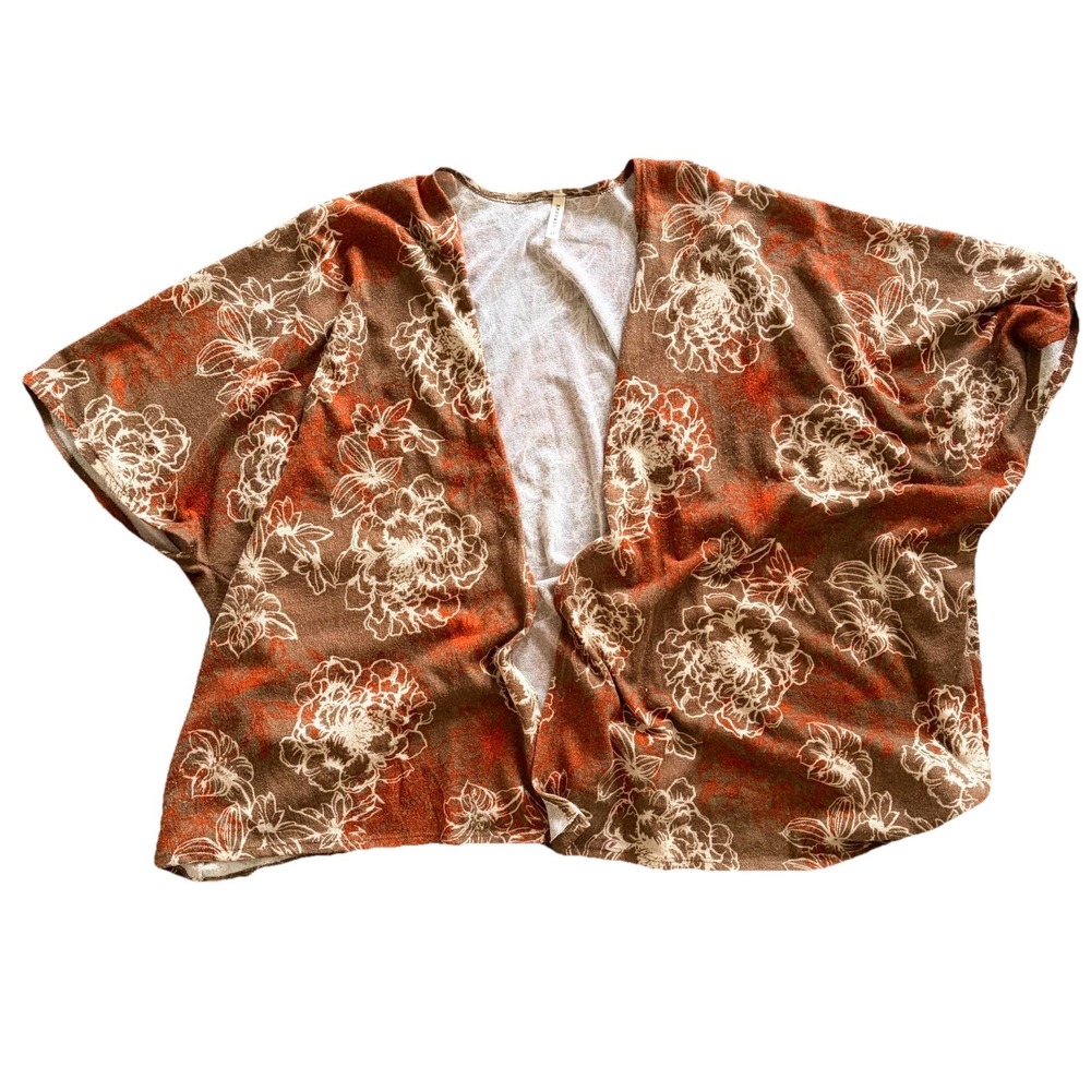 Womens Open Front Floral Kimono Multicolor Blouse Top One Size
